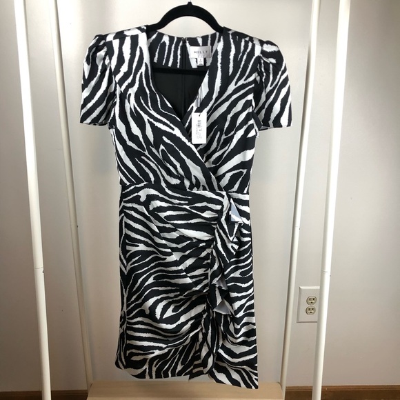 NWT Milly Esme Zebra Print Faux Wrap Dress - Picture 9 of 14